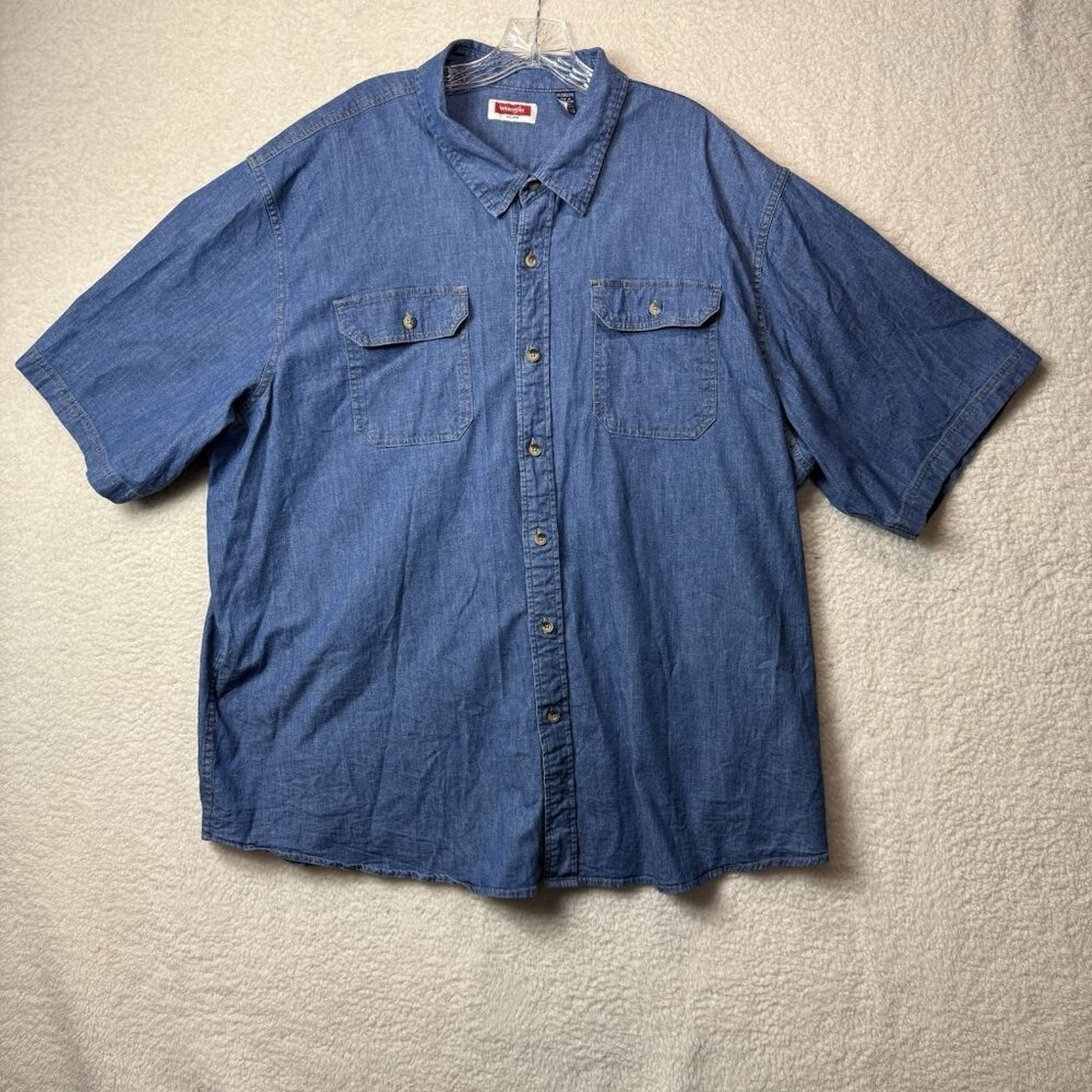 Wrangler Denim Shirt Short Sleeve‎ Button Up Casual Workwear Men's 3XL